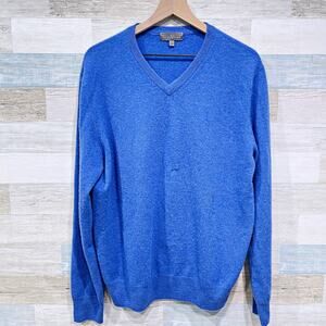 Daniel Bishop 100% 2 Ply Cashmere Sweater Blue V Neck Mens Large FLAW